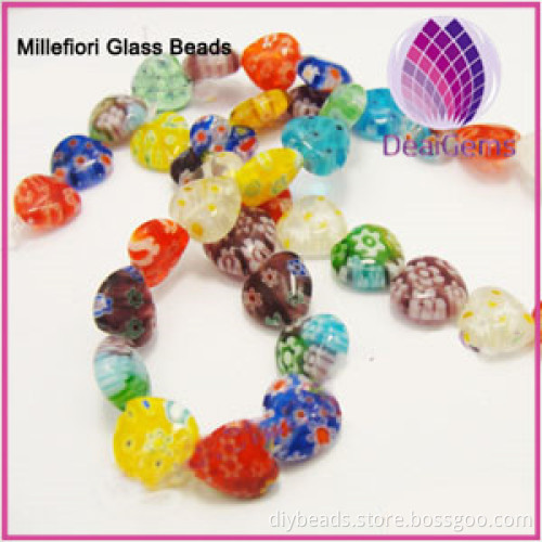 millefiori glass multicolored 10x10x4mm flat heart